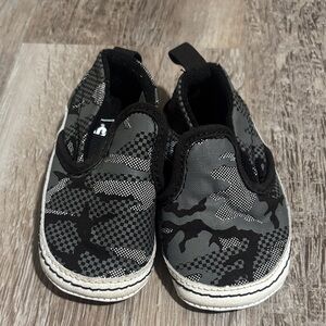 Vans black camo slip on crib shoes